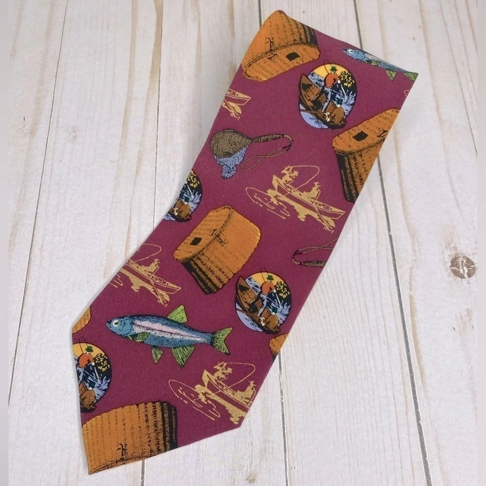 Lillian Vernon 100% Silk Tie Fishing